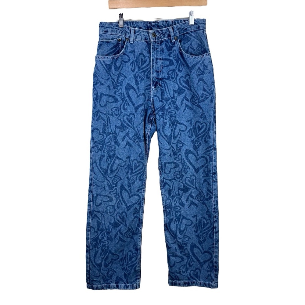 The Ragged Priest Crush Relaxed Straight Leg Jeans Wavy Heart Print Sz 30